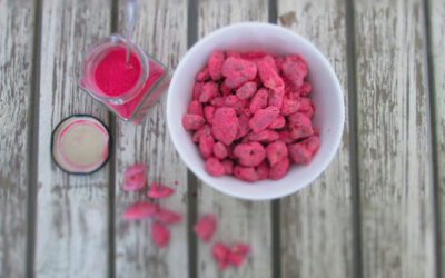 Mandler med hvid chokolade og hindbær